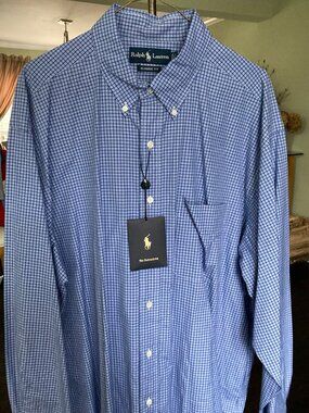 Ralph Lauren Classic Fit Mens Long Sleeve Blue Plaid Dress Shirt 17 / 34-35